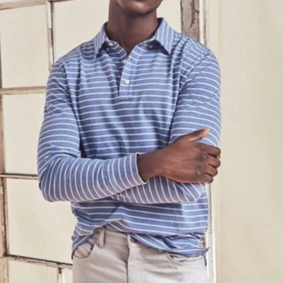 Faherty Movement Polo Shirt Large Long Sleeve Amagansett Stripe - Picture 1 of 8